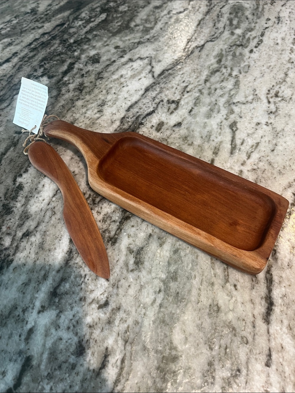 Hand carved wooden Butter Board & Knife Set - Brown